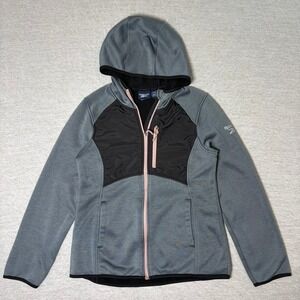 Reebok Women's Hybrid Full Zip Hoodie Medium Gray Black Jacket Quilted Chest